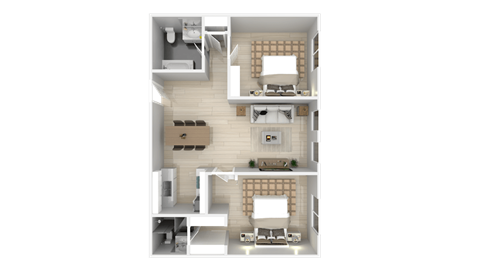 Floor plan for 2 beds, 2 baths, 1000 sqft